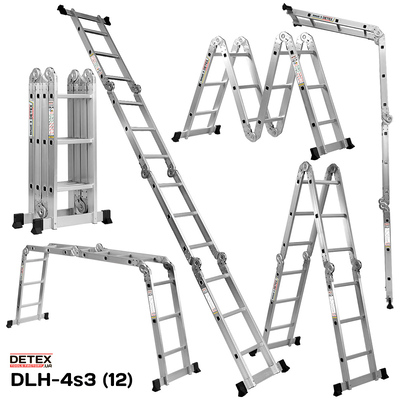 Драбина алюмінієва "DETEX DLH-4s3 (12)" шарнірна 4-секційна (трансформер)